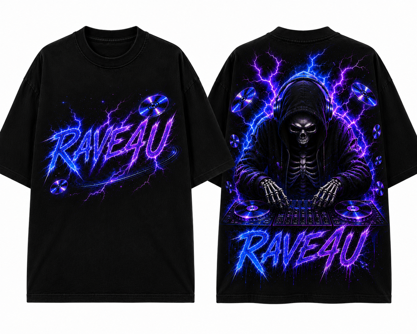 RAVE4U Slicer tee — front and back