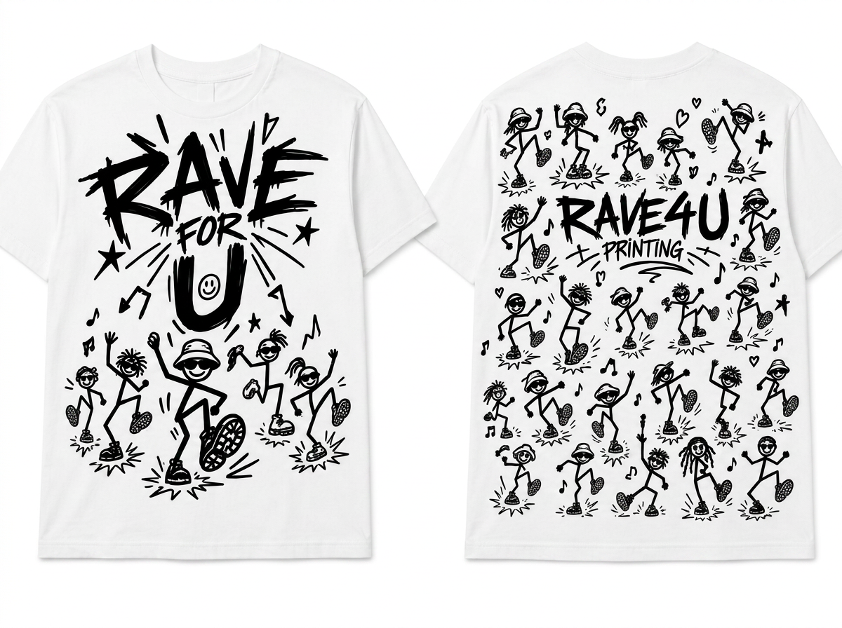 RAVE4U tee — front and back